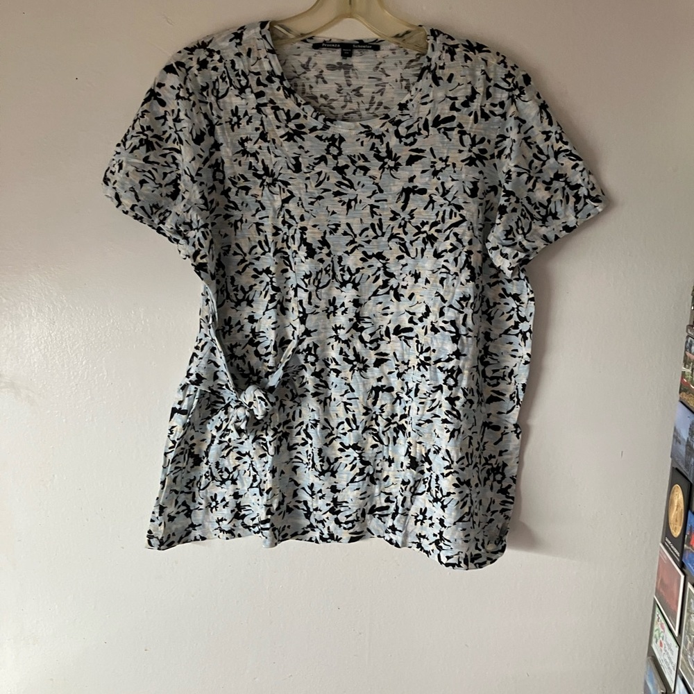 Proenza Schouler Black, Blue and Cream Abstract Patterned Short Sleeve Top